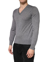 Dolce & Gabbana Gray Cashmere V-Neck Men Pullover Sweater