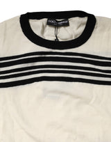 Dolce & Gabbana Black White Stripe CrewNeck Pullover Sweater