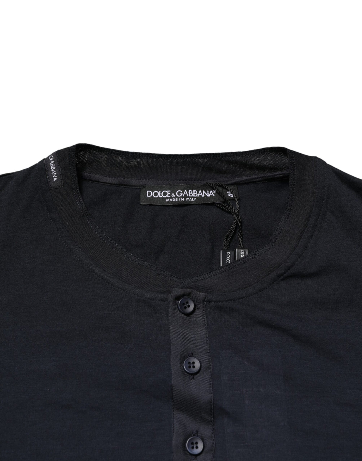 Dolce & Gabbana Dark Blue Cotton Henley Long Sleeves T-Shirt
