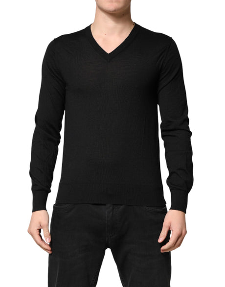Dolce & Gabbana Black Cashmere V-Neck Men Pullover Sweater