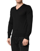 Dolce & Gabbana Black Cashmere V-Neck Men Pullover Sweater
