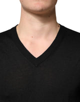 Dolce & Gabbana Black Cashmere V-Neck Men Pullover Sweater