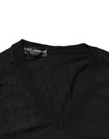 Dolce & Gabbana Black Cashmere V-Neck Men Pullover Sweater