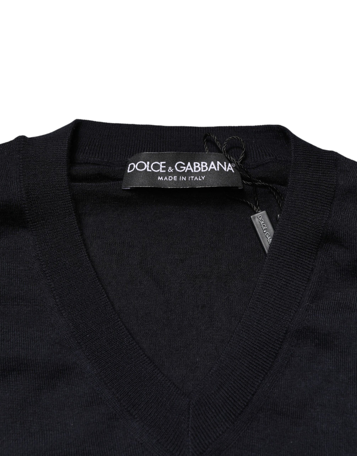 Dolce & Gabbana Black Cashmere V-Neck Men Pullover Sweater