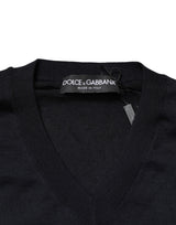 Dolce & Gabbana Black Cashmere V-Neck Men Pullover Sweater
