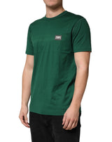 Dolce & Gabbana Green Logo Plaque Cotton Crew Neck T-shirt