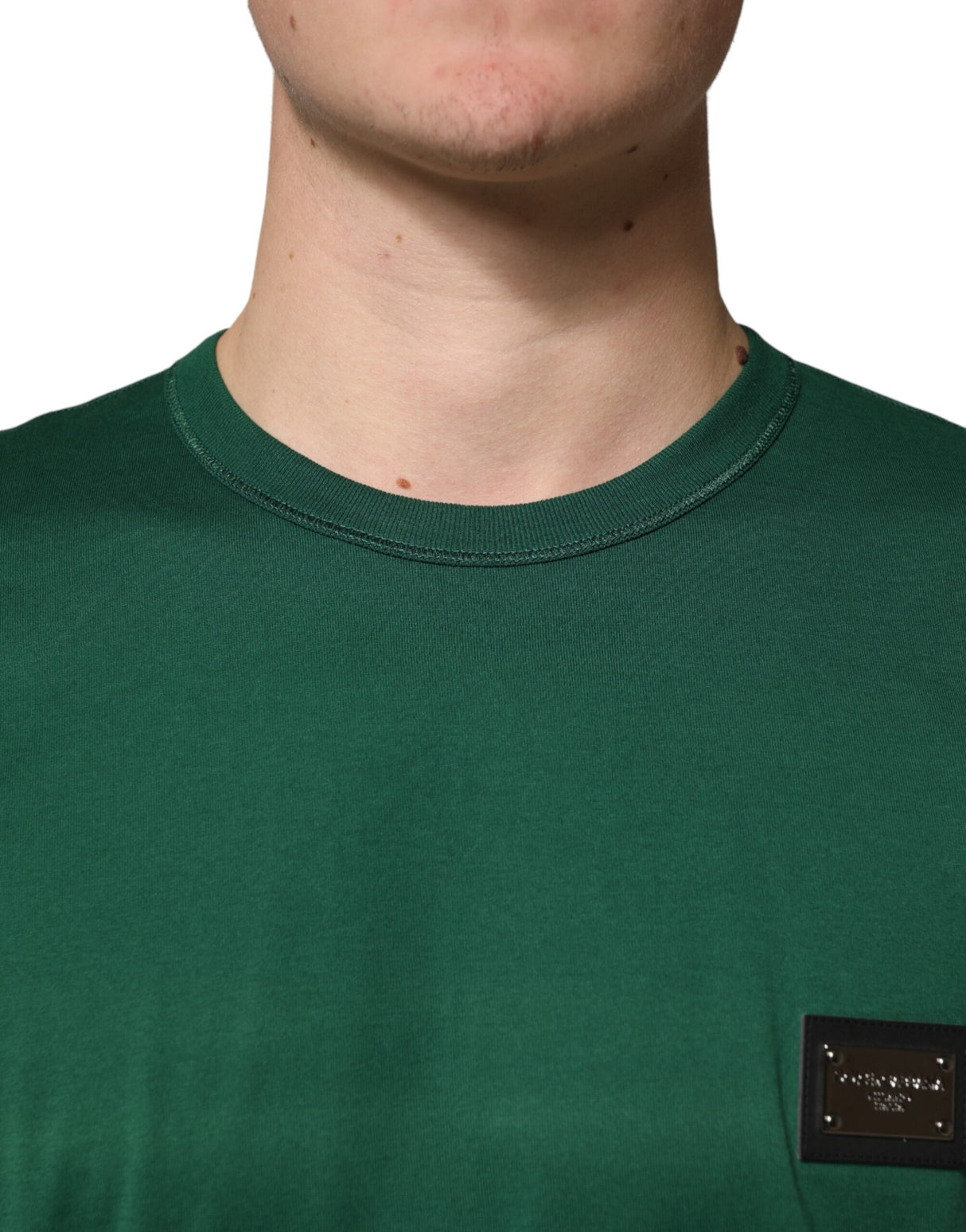 Dolce & Gabbana Green Logo Plaque Cotton Crew Neck T-shirt