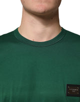 Dolce & Gabbana Green Logo Plaque Cotton Crew Neck T-shirt
