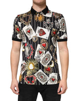 Dolce & Gabbana Black Card Heart Print Cotton Polo T-shirt
