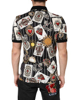 Dolce & Gabbana Black Card Heart Print Cotton Polo T-shirt