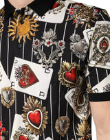 Dolce & Gabbana Black Card Heart Print Cotton Polo T-shirt