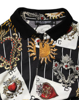 Dolce & Gabbana Black Card Heart Print Cotton Polo T-shirt