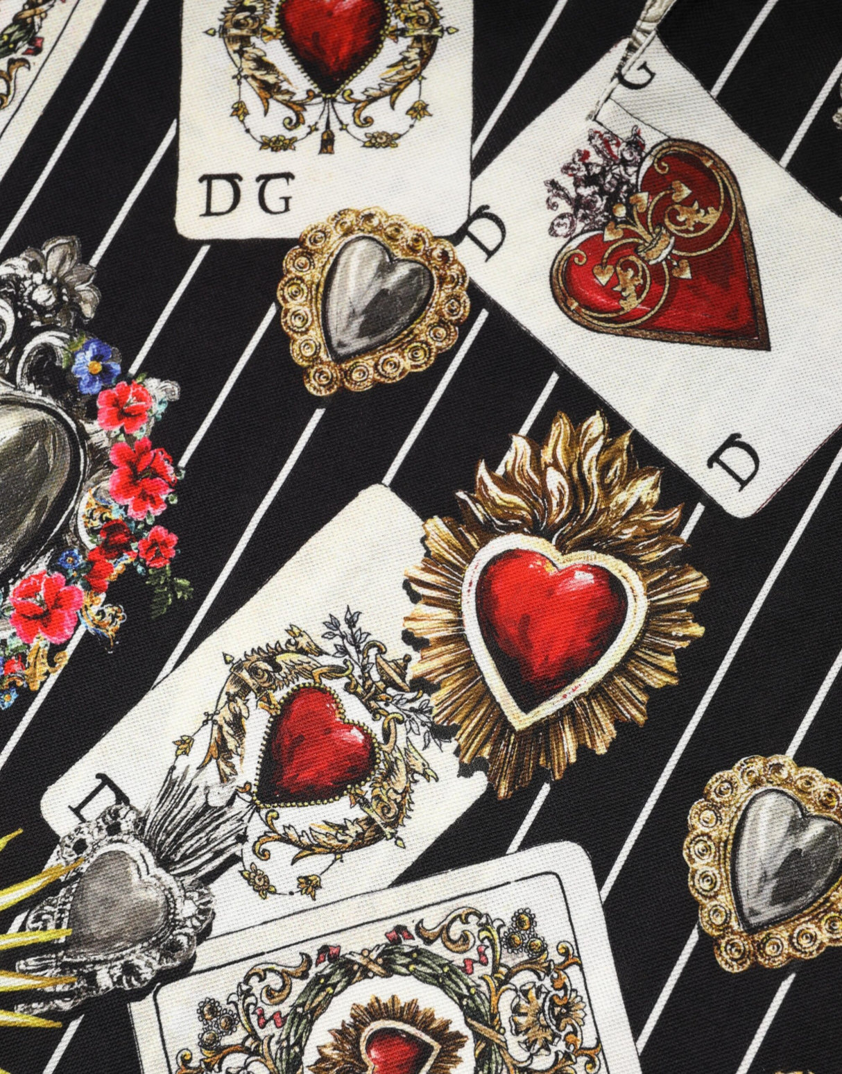 Dolce & Gabbana Black Card Heart Print Cotton Polo T-shirt