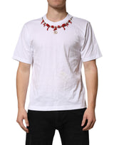 Dolce & Gabbana White Cotton Necklace Embellished T-shirt