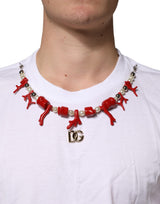 Dolce & Gabbana White Cotton Necklace Embellished T-shirt
