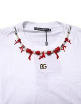 Dolce & Gabbana White Cotton Necklace Embellished T-shirt