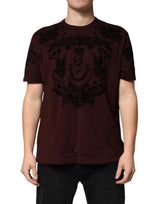 Dolce & Gabbana Maroon DG Crown Floral Crewneck Men T-shirt