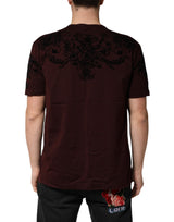 Dolce & Gabbana Maroon DG Crown Floral Crewneck Men T-shirt