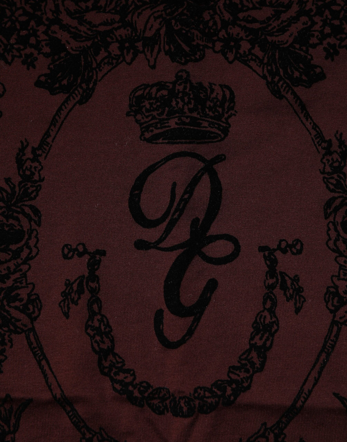 Dolce & Gabbana Maroon DG Crown Floral Crewneck Men T-shirt