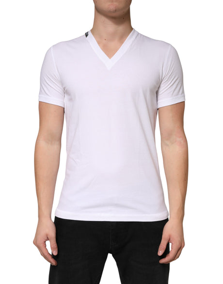 Dolce & Gabbana White Cotton Deep V-Neck Underwear Tee T-shirt