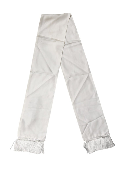 Dolce & Gabbana White Satin Silk Fringes Neck Foulard  Scarf