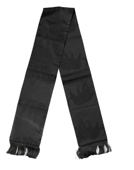 Dolce & Gabbana Black Satin Silk Fringes Neck Foulard Scarf