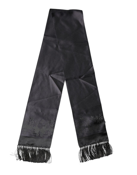 Dolce & Gabbana Black Satin Silk Fringes Neck Foulard Scarf