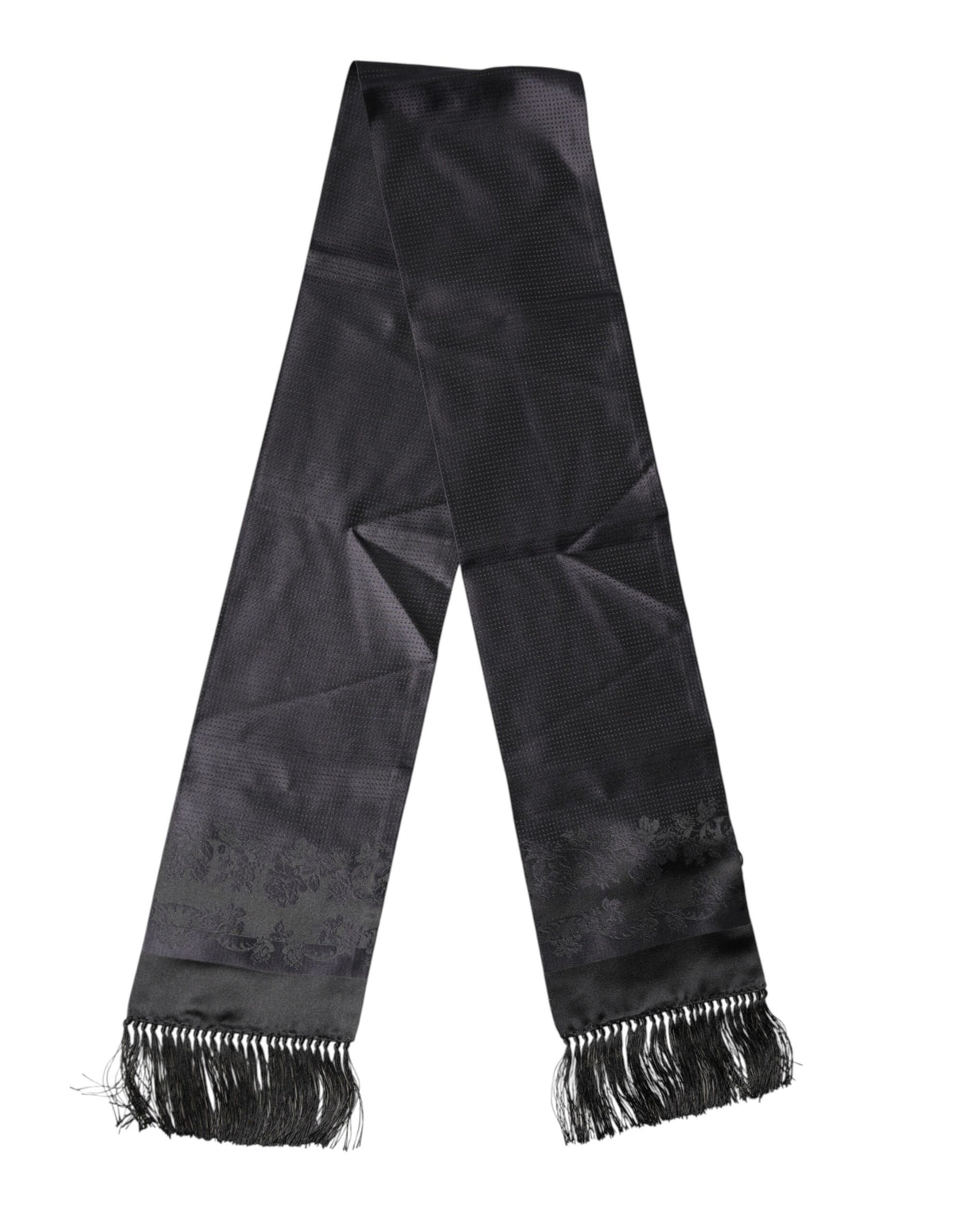 Dolce & Gabbana Black Satin Silk Fringes Neck Foulard Scarf