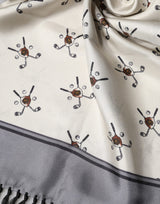 Dolce & Gabbana White Printed Fringes Wrap Foulard Men 183cm x 33cm Scarf