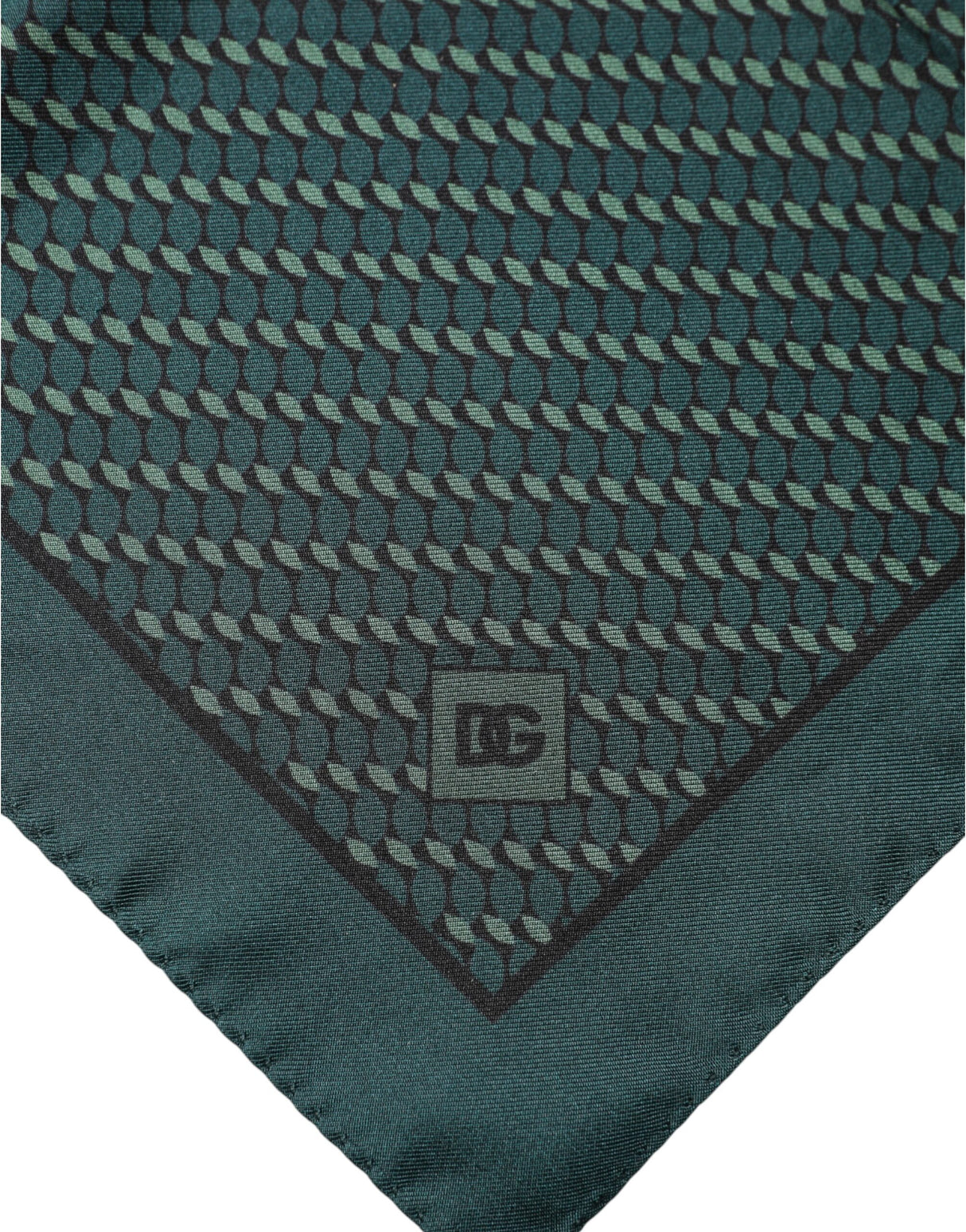 Dolce & Gabbana Dark Green Silk Patterned Handkerchief 32cm x 31cm Scarf