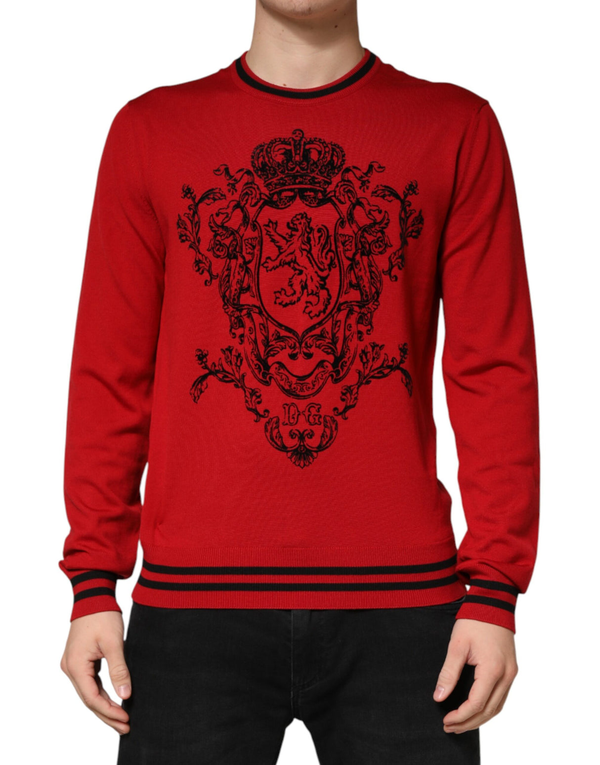 Dolce & Gabbana Red Lion Crown Logo Wool Crewneck Sweater