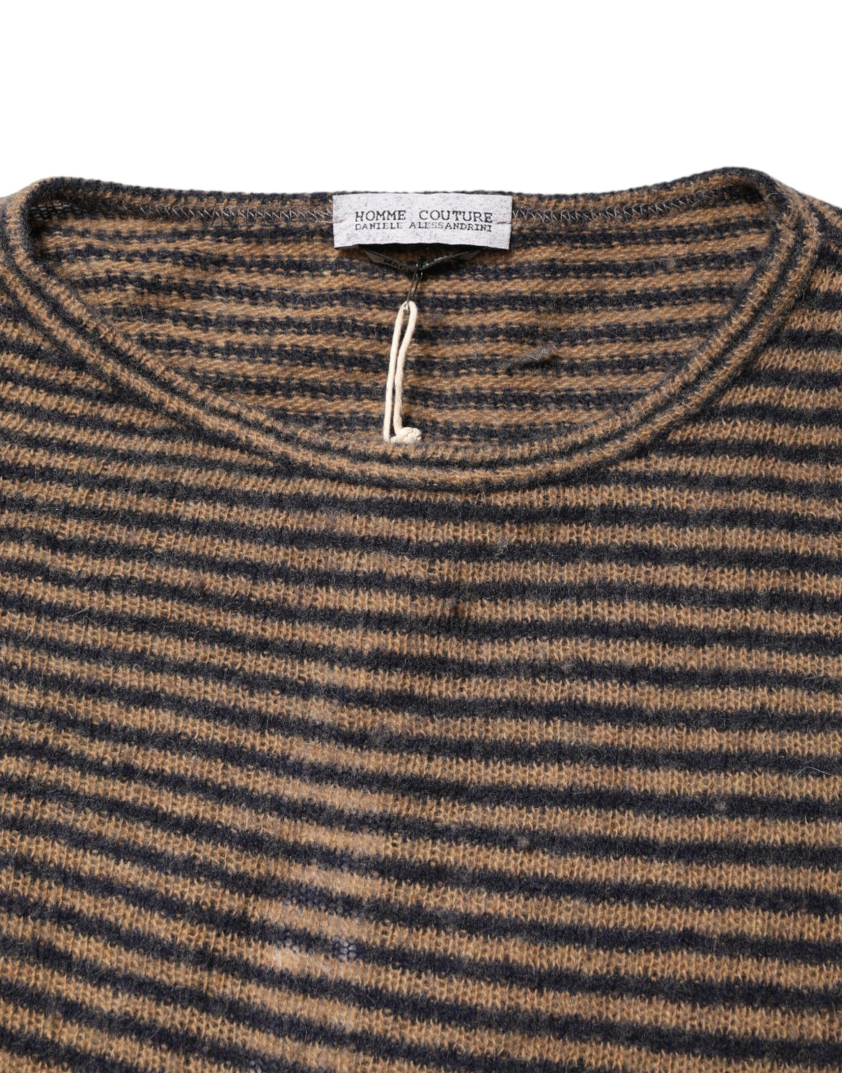 Daniele Alessandrini Brown Black Stripes Wool Crew Neck Pullover Sweater