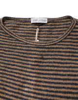 Daniele Alessandrini Brown Black Stripes Wool Crew Neck Pullover Sweater