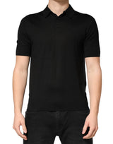 Dolce & Gabbana Black Silk Collared Short Sleeve Polo  T-shirt