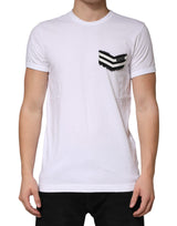 Dolce & Gabbana White Stripes Cotton Crew Neck Tee  T-shirt