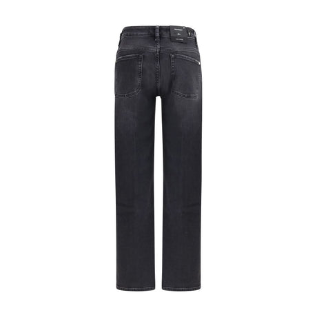 7FOR Black Cotton Straight-Leg Jeans