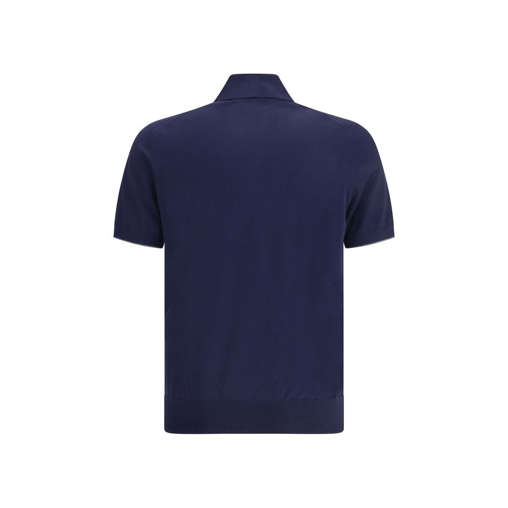 Brunello Cucinelli Blue Cotton Polo Shirt