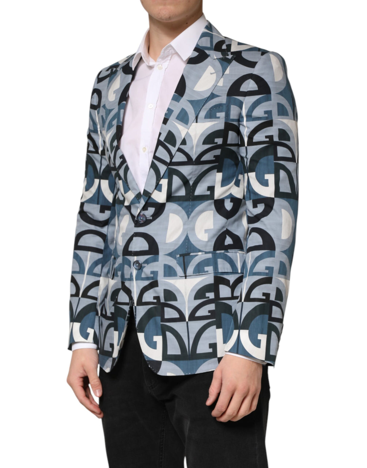 Dolce & Gabbana Blue Logo Monogram Single Breasted Blazer
