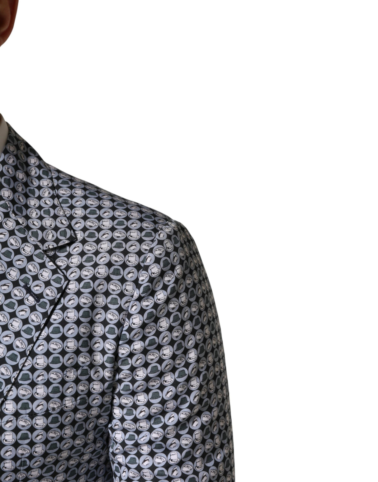 Dolce & Gabbana Blue Cotton Patterned Single Breasted Blazer