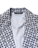 Dolce & Gabbana Blue Cotton Patterned Single Breasted Blazer