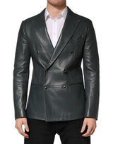 Dolce & Gabbana Black Leather Double Breasted 2Button Blazer