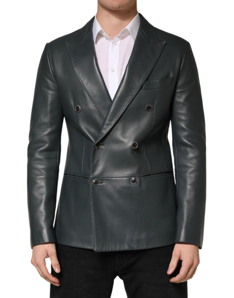 Dolce & Gabbana Black Leather Double Breasted 2Button Blazer