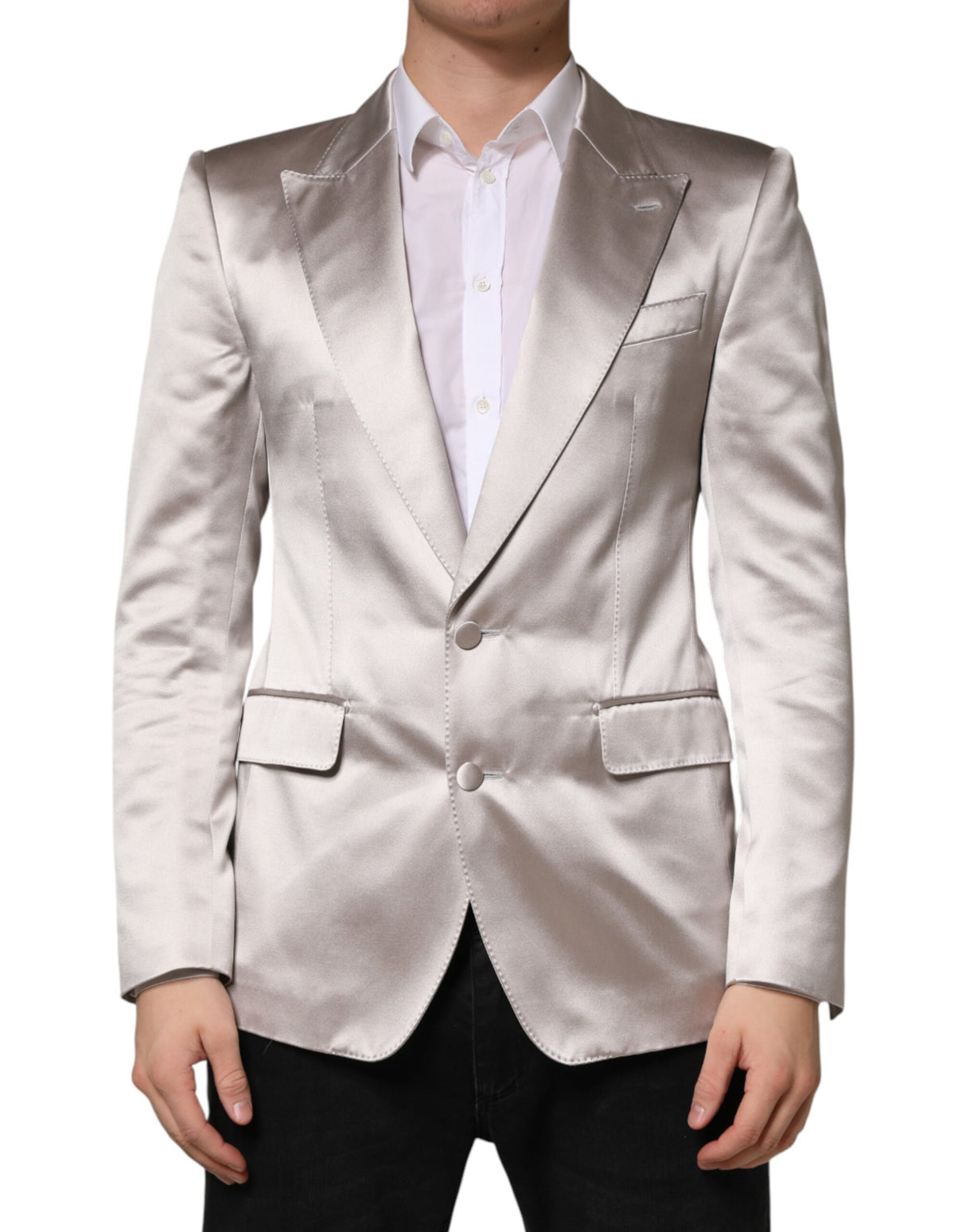 Dolce & Gabbana Silver SICILIA Single Breasted Jacket Blazer