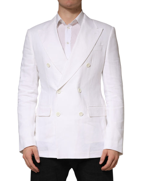 Dolce & Gabbana White Linen Double Breasted 2 Button Blazer