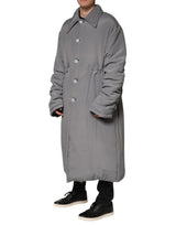 Dolce & Gabbana Gray Acetate Padded Collared Coat Jacket