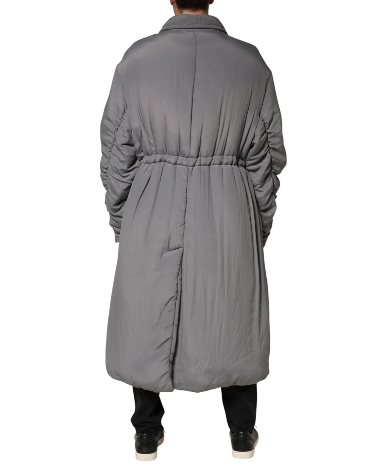 Dolce & Gabbana Gray Acetate Padded Collared Coat Jacket