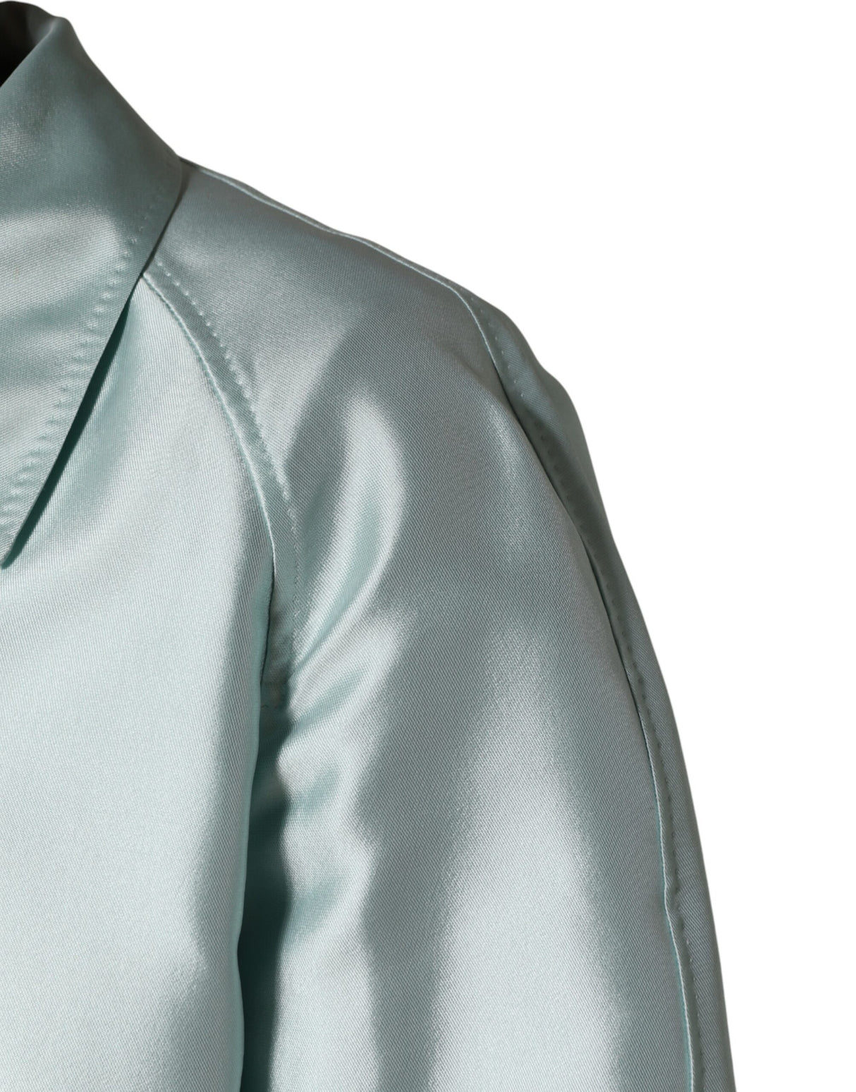 Dolce & Gabbana Teal Satin Collared Long Trench Coat Jacket