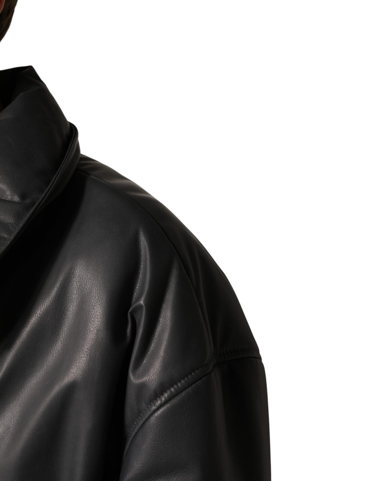 Dolce & Gabbana Black Leather Collared Trench Coat Jacket