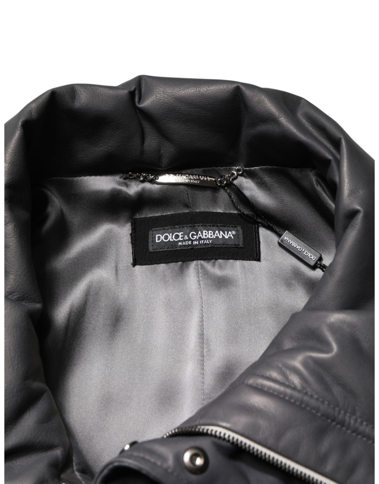 Dolce & Gabbana Black Leather Collared Trench Coat Jacket