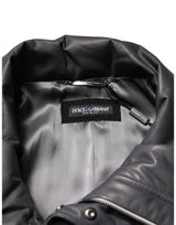Dolce & Gabbana Black Leather Collared Trench Coat Jacket